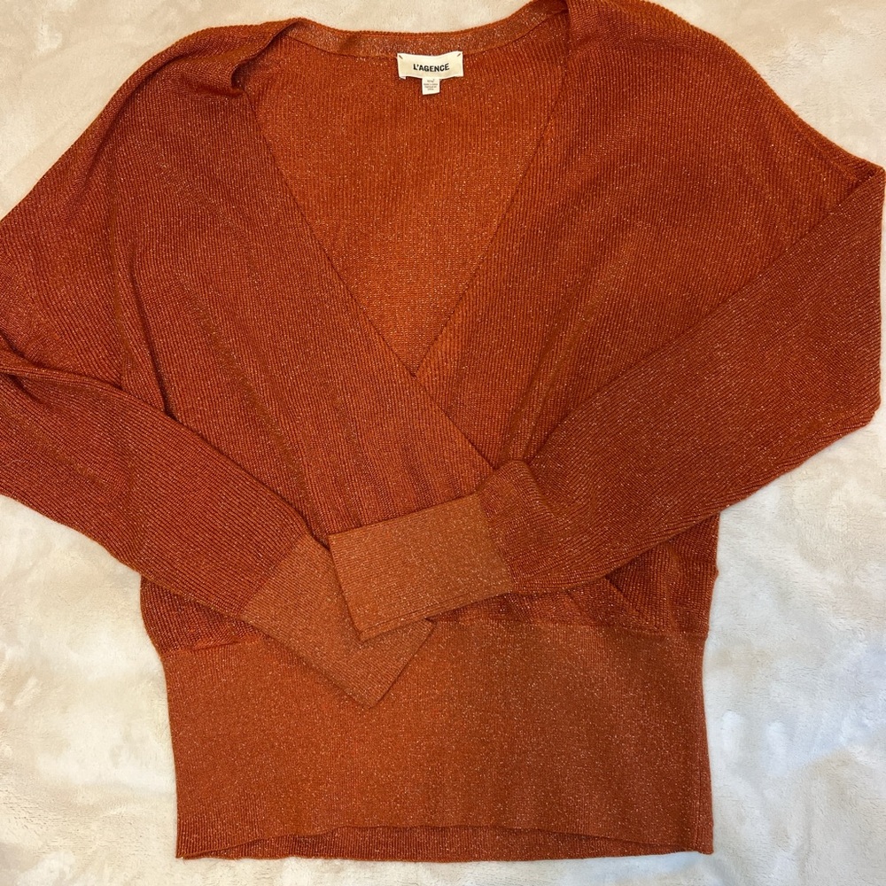 L'AGENCE Orange V-Neck Sweater Wrap Style